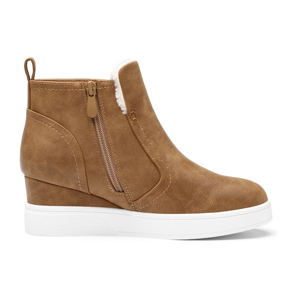 Hidden Heel Platform Wedge Booties - TAN PU - 3